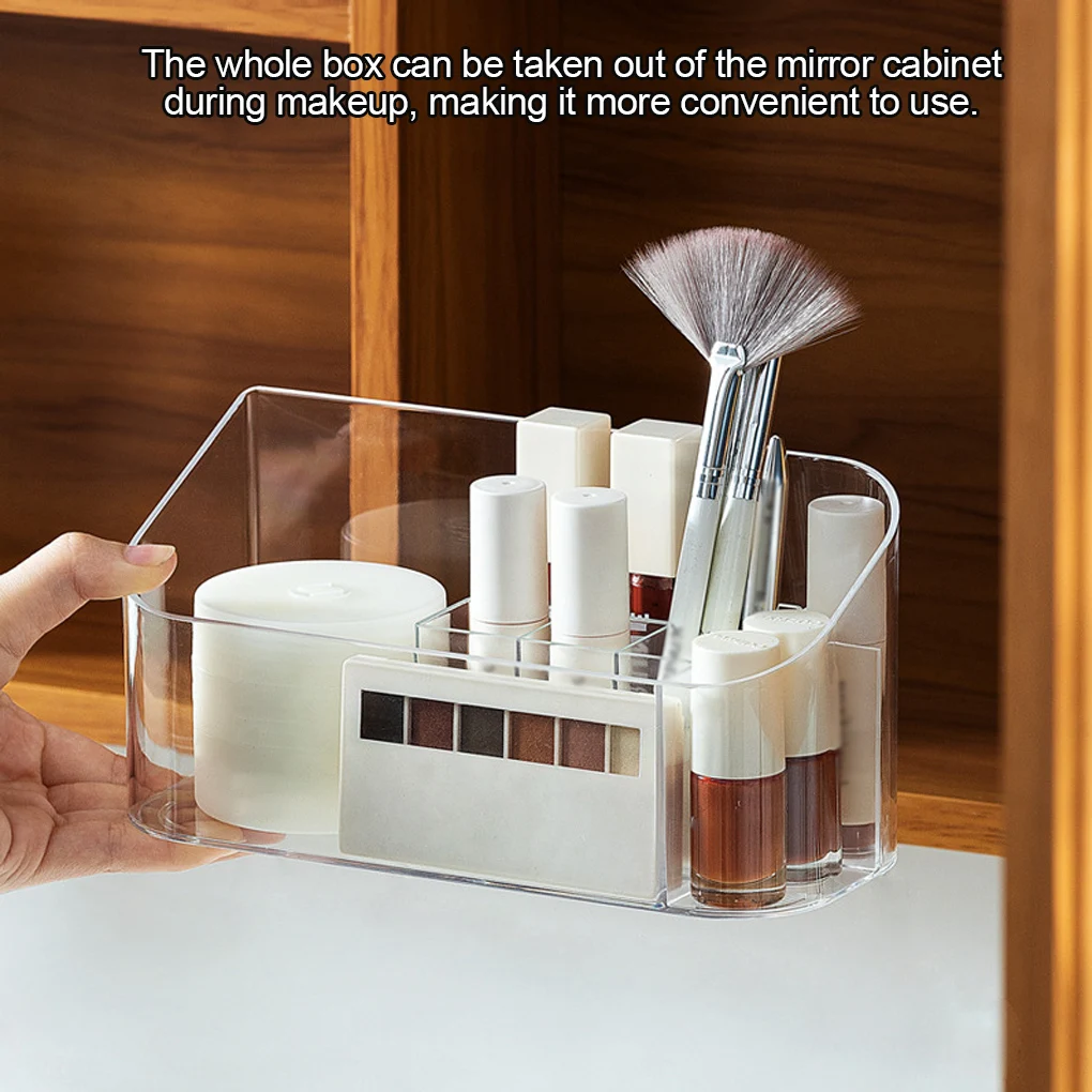 

Makeup Organizer Transparent Lipstick Storage Box Non-slip Adjustable Grids Desktop Cosmetic Display Rack Storage Box