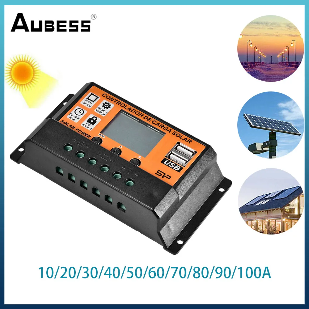 

LCD Screen Solar Controller MPPT/PWM Solar Panel Battery Regulator Controller With Dual USB Outpu Smart Home Control 10A-100A