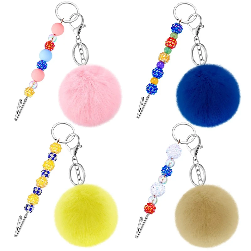 

4 PCS Card Puller Long Nail Credit Card Puller Keychain with Pompom Touchless Hand Tool for Women Girls