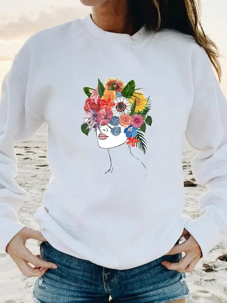 

Flower Love Lady Trend Women Print Female Clothing Fashion Casual Long Sleeve Pullovers Autumn Spring Graphic Sweatshirts