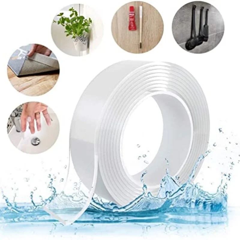 

1/3/5M Transparent Double Sided Tape Multipurpose Wall Tape Adhesive Strips Removable Mounting Tape Reusable Strong Sticky Tape