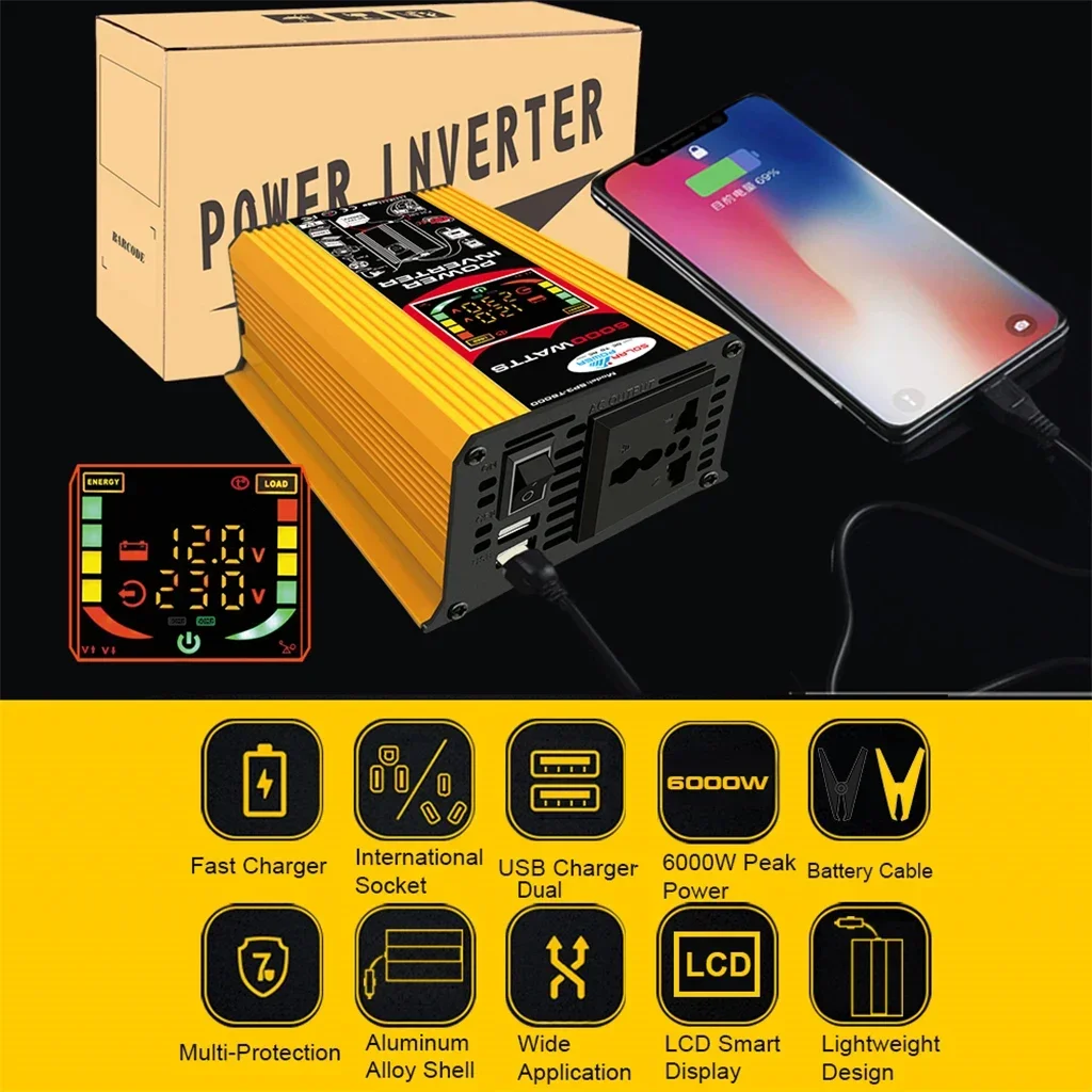 YINGFA 6000 Вт автомобильный инвертор постоянного тока 12 В в переменный ток 110 220