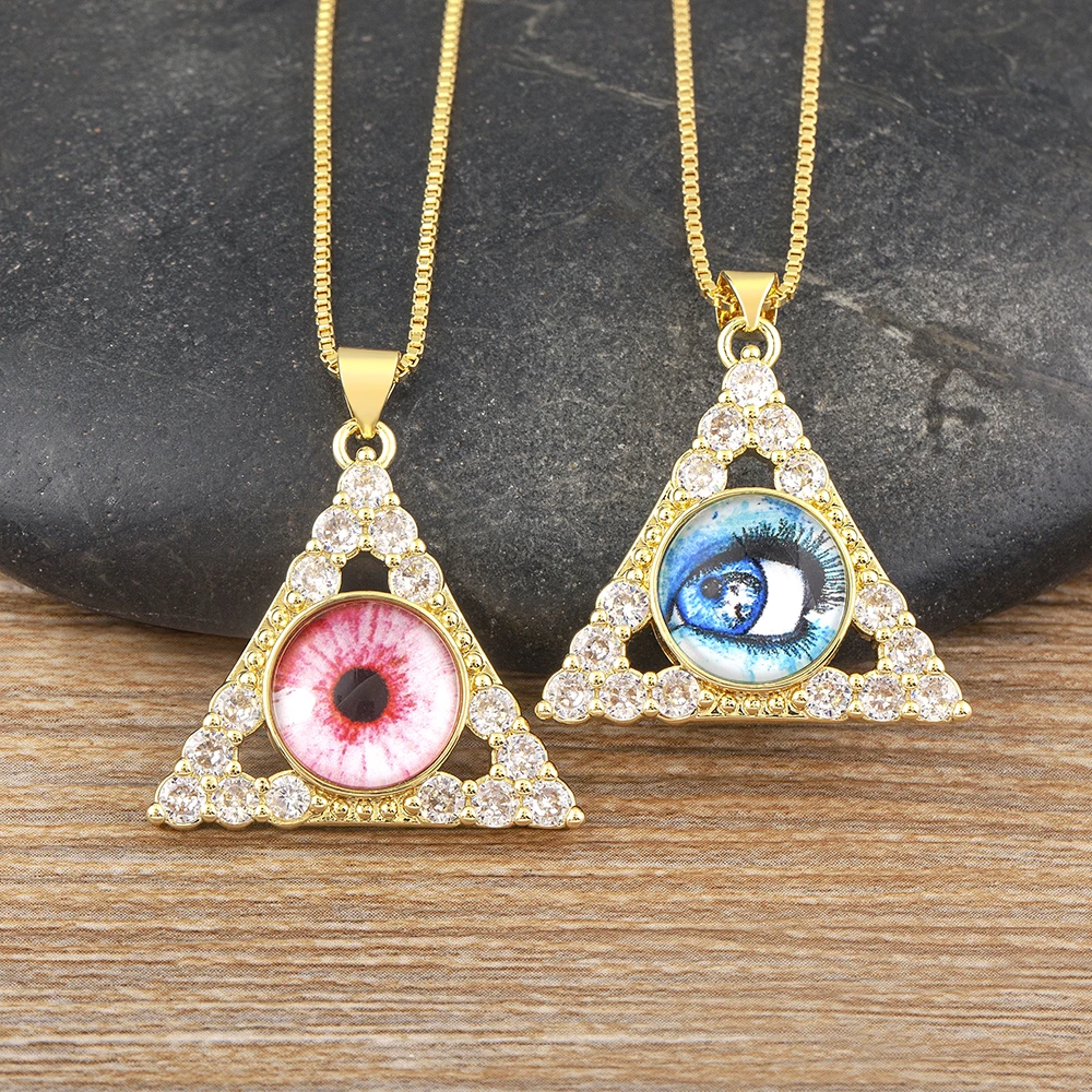 

Nidin 7 Styles Minimalist Turkish Evil Eye Triangle Pendant Necklaces For Women Men Clavicle Chain Choker Lucky Jewelry Gifts