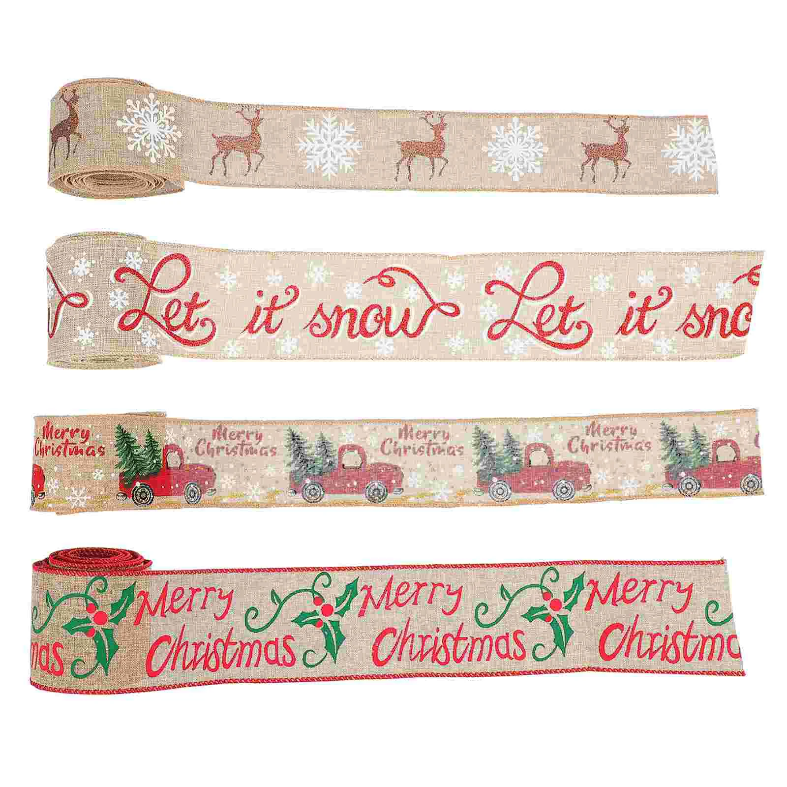 

4 Rolls Christmas Deer Snowflakes Ribbon Xmas Gift Wrapping DIY Accessories