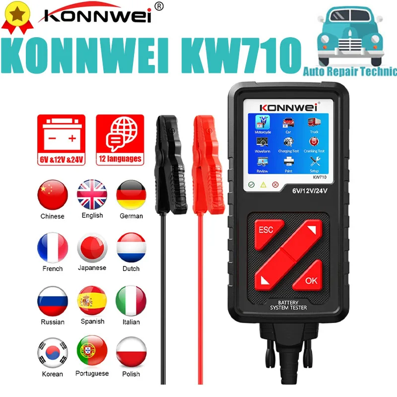 

Тестер аккумулятора KONNWEI KW710, 6 в, 12 В, 24 В