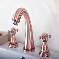 antique red copper brass deck mounted dual handles widespread bathroom 3 holes basin faucet mixer water taps mrg079