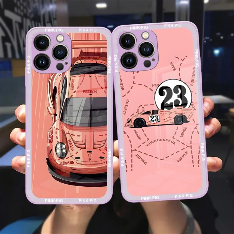 

Спортивный автомобиль 911 розовый поросенок чехол для телефона Фиолетовое Стекло для IPhone 13 14 12 11 Pro Max Plus Mini X XR 8 7 6s SE2020 чехол