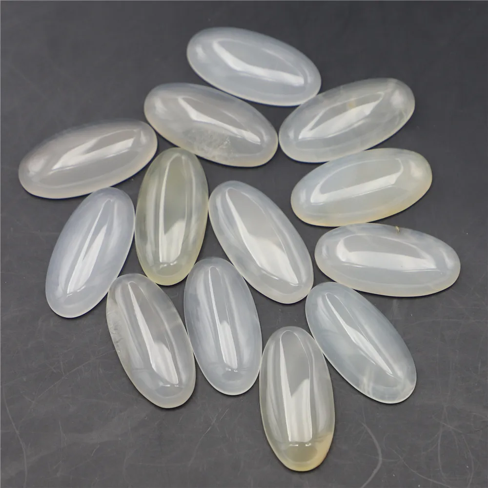 New Natural Stone Oval White Agate Cabochon Setting Beads Fit DIY Pendants Rings Earring Women Jewelry 30x15mm 20Pcs Wholesale