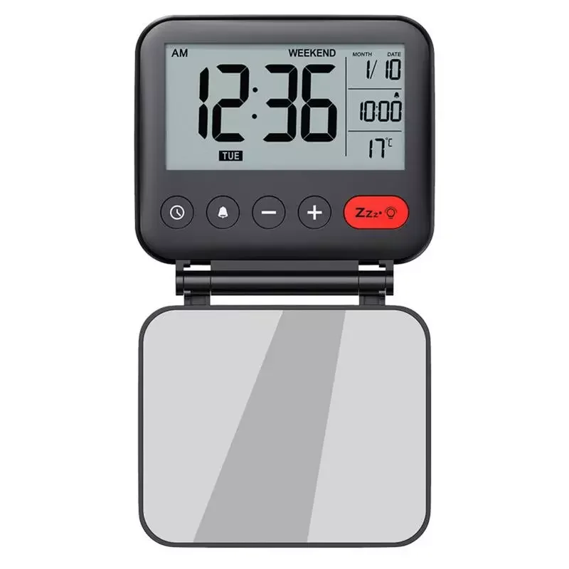 

Desk Clock With Backlight Digital Travel Alarm Clock Foldable Small LCD Desk Clock With Date Temperature Snooze 12/24H Weekend
