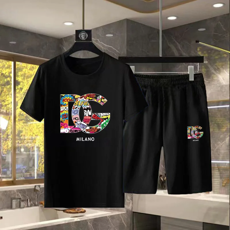 

New Men's T-Shirts Set Cotton Luxury Brand Quality Shorts Tracksuit 2 Piece Outfits Fashion Print Summer Man Clothing Streetwear