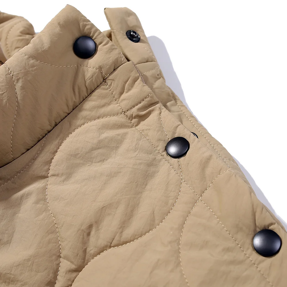 Short Sleeved Cotton Jacket Pullover Tops Men's Ins Niche Design Side Zipper Slit Shoulder Breasted Padded Jacket Winter Outwear