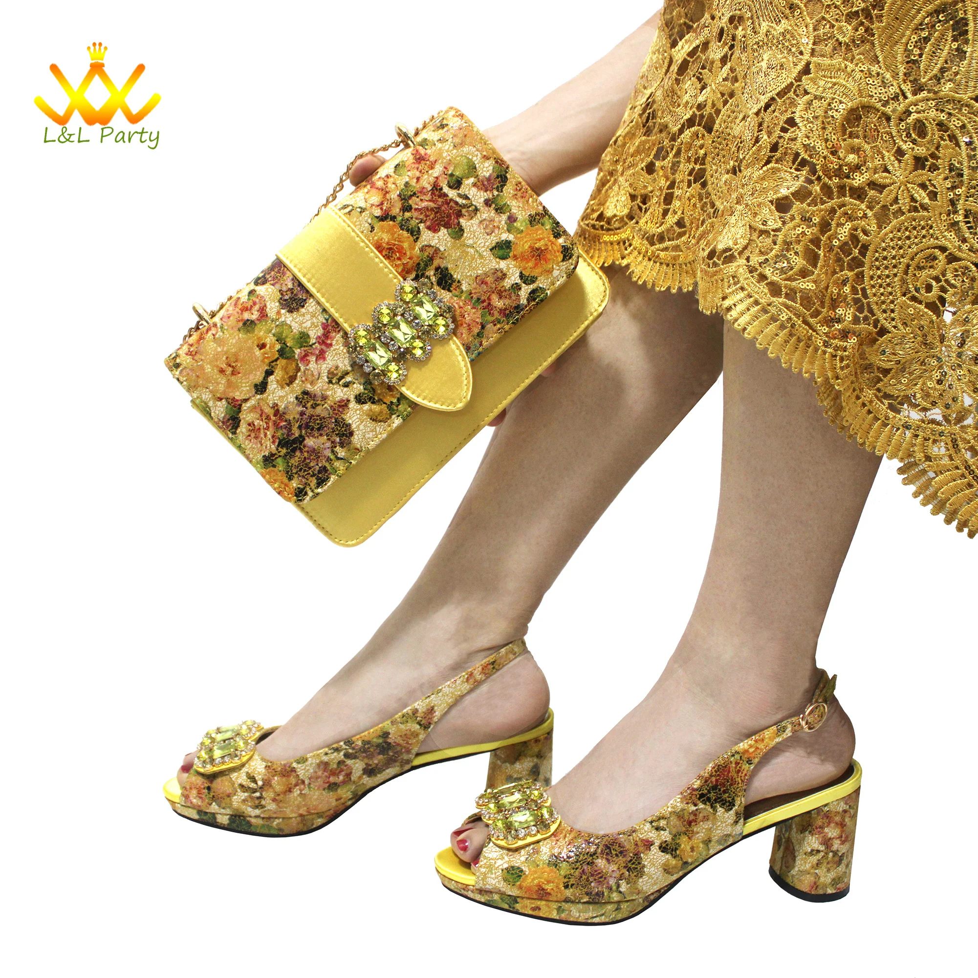 2024 высококачественная итальянская женская обувь и сумка на удобном каблуке в