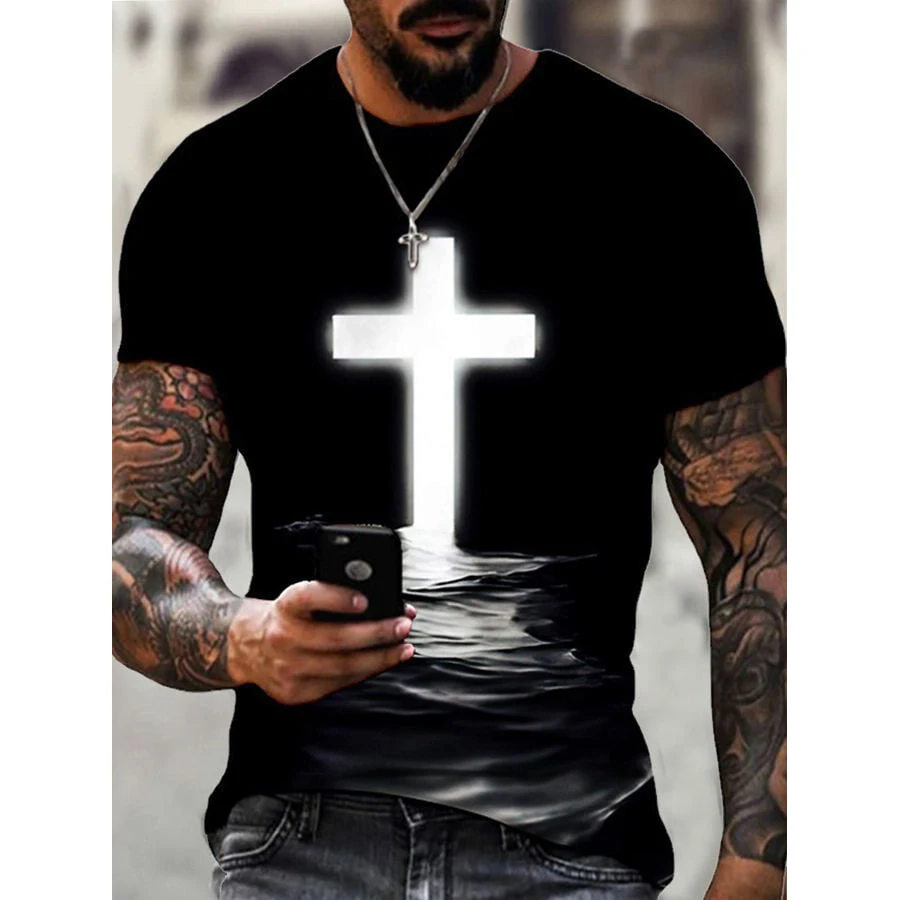 

Badassdude Cross Printing Men's Casual Fashion T-shirt