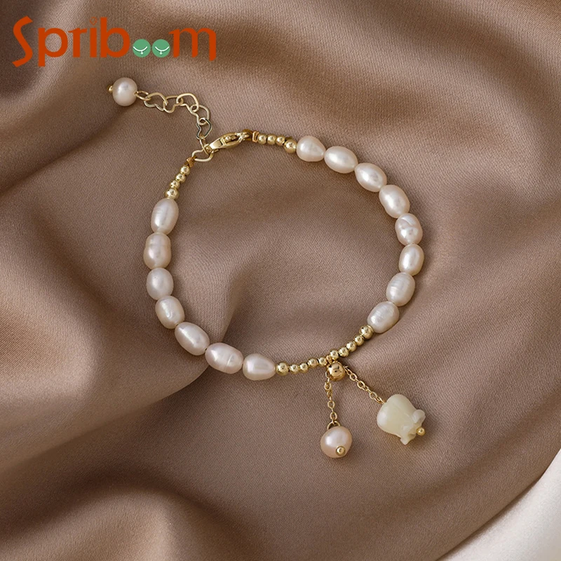 

Women's Hand Bracelets Elegant Baroque Freshwater Pearl Bracelets On Hand Rose Pendant Design Jewelry for Girls Birthday Gifts