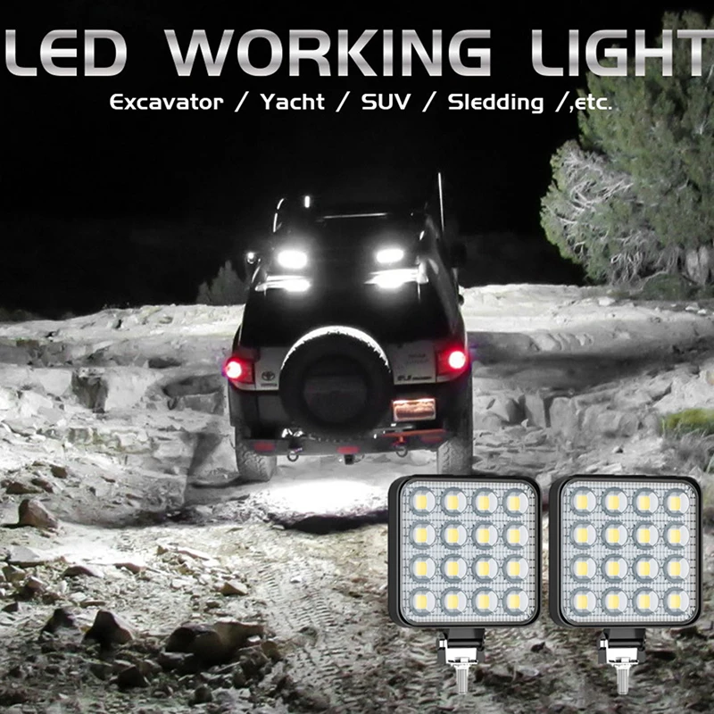 

1pc Car LED Work Light 48 W DC 12/ 24 Volts 6000K White Universal Truck Auto Bulbs Super Spotlights Aluminum+LED 9V-30V 2200LM