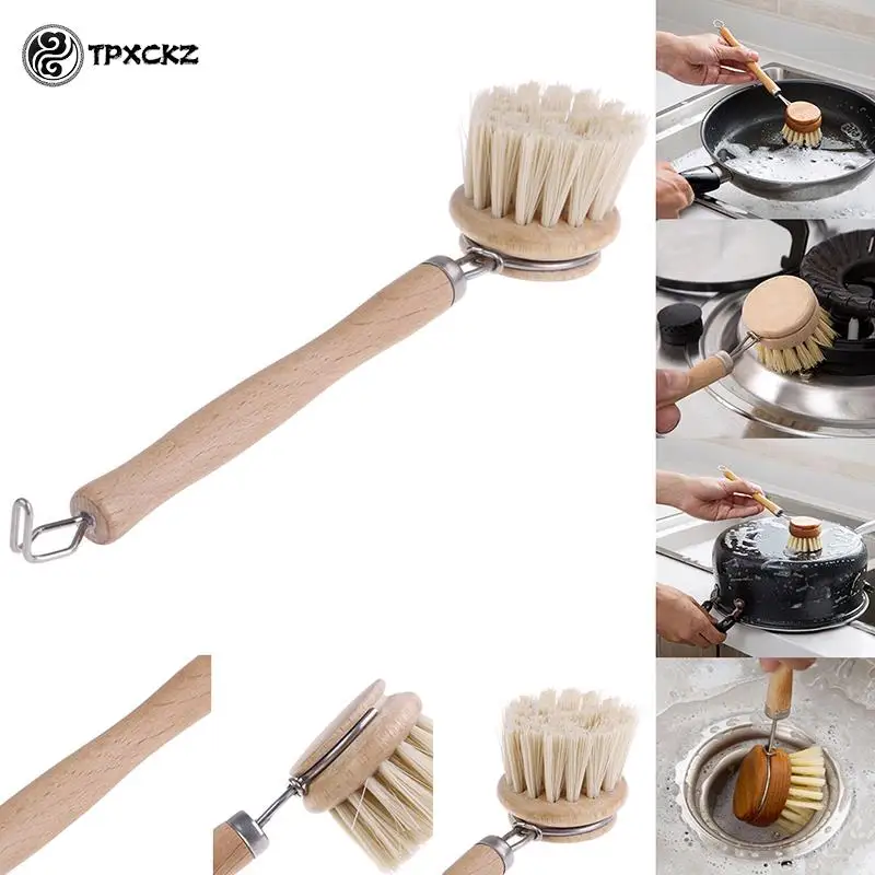 

Деревянная посуда скраб-щетки с длинной ручкой для кухни, деревянная ручка для мытья чугунных сковородок, натуральная сизальная щетина