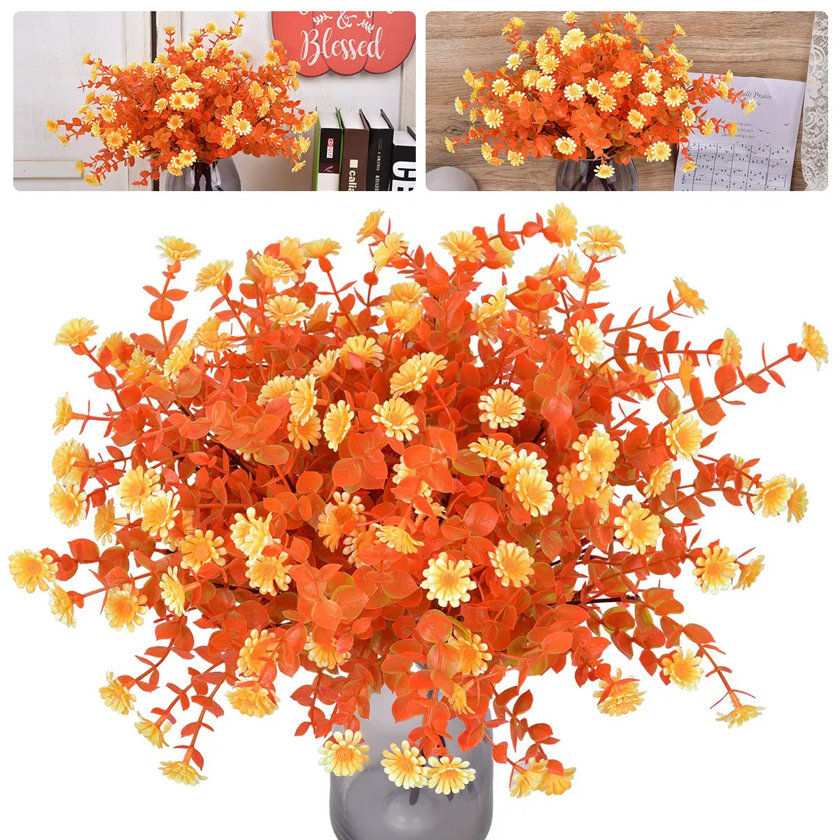 

Искусственный осенний эвкалипт, искусственные цветы, многоразовые реалистичные искусственные кустарники, декоративные растения, 4 шт.