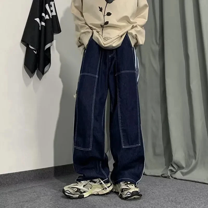 Streetwear Elastic Waist Jeans For Men Y2k Straight Pants Fashion Baggy Denim Jeans 2022 Trend Trousers Hip Hop Men Clothing