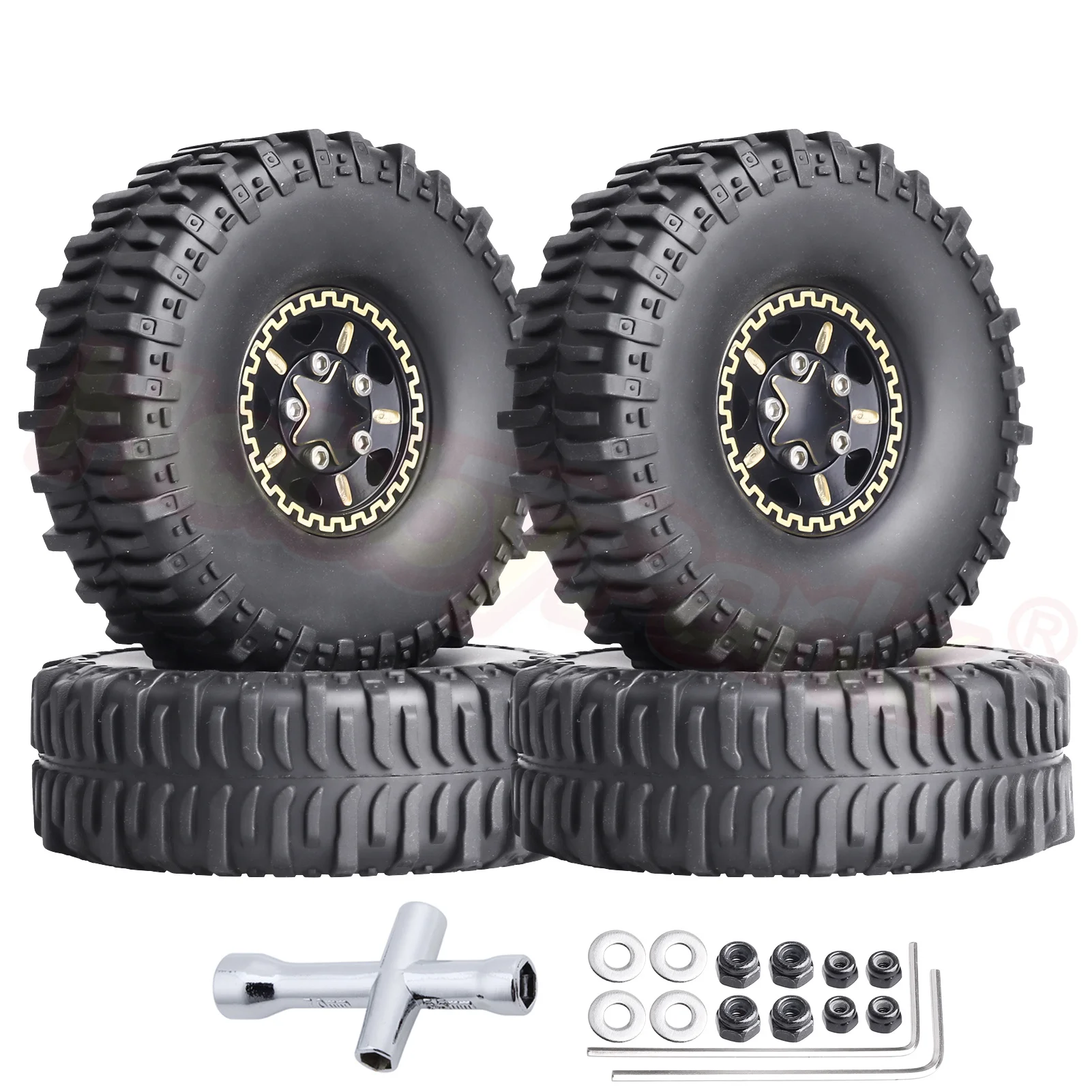 

HobbyPark Brass 1,0 Beadlock колеса и шины для TRX4M обновления Axial SCX24 1/24 RC детали гусеничного трактора, набор из 4 (Type C)