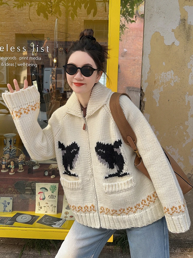 Libelin Sisy зимний свитер с дельфинами жаккардовый имитация вязания вязаная верхняя