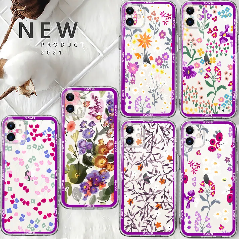 

Purple Colorful Small Flowers Clear Case For iPhone 14 13 12 11 Pro Max 13 12 Mini XS Max XR X 7 8 6 6S Plus Transparent Cover