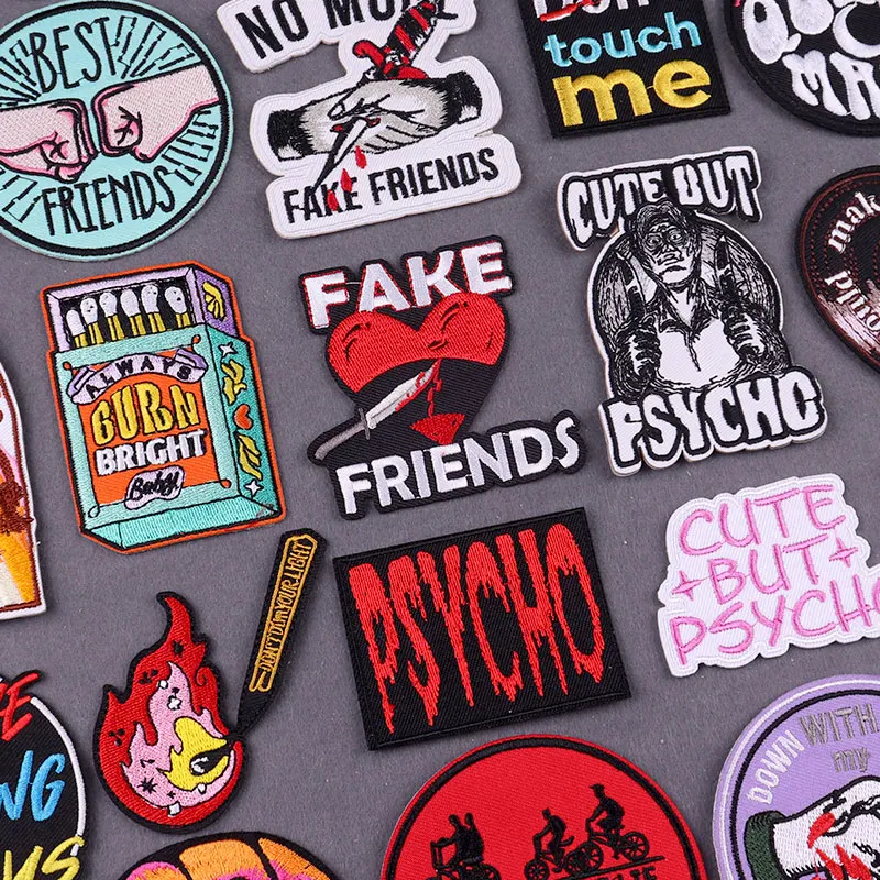 

Embroidered Patch Words Patches For Clothing DIY Slogan Stripes Iron On Patches On Clothes Funny Badges On Backpack Accessory