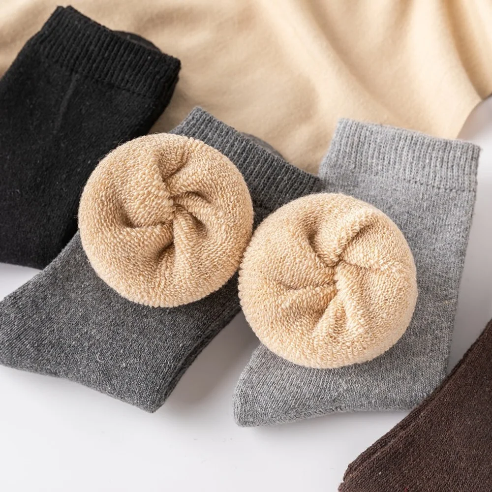 5 Pairs Winter Terry Thickened Women Wool Socks Solid Color Fuzzy Fashion Colorful Women Casual Socks Dropshipping