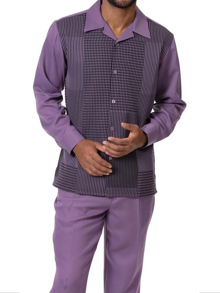 022 Men's Long Sleeve Shirt+Suit Zipper Pants Two-piece Street Outdoor Leisure Printed Lapel Single-breasted Shirt Walking Set