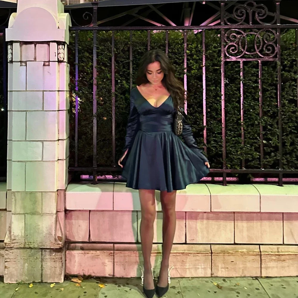 Осенне-зимние платья Mingmingxi с длинным рукавом для женщин 2023 платье V-образным