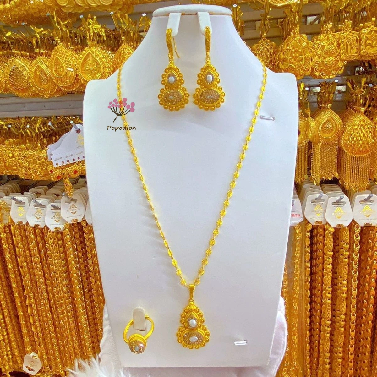 Popodion Новый Дубай 24k позолоченные Модные Ювелирные изделия Набор свадебное