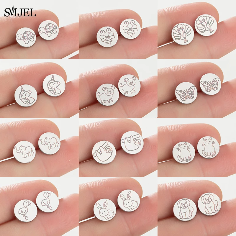 

New Mini Stainless Steel Cat Earrings for Women Kids Lovely Sloth Unicorn Turtle Piggy Butterfly Earring Dog Studs Pendientes