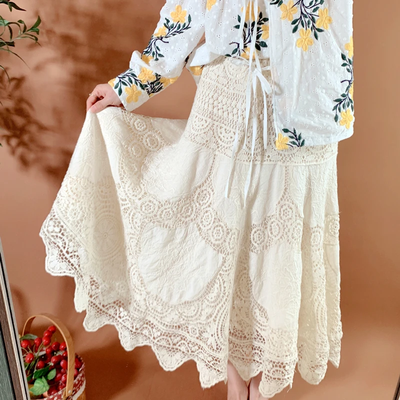 2022 Spring/Summer New Palace French Heavy Craft Cotton Lace Embroidered Half-length Mermaid Skirt