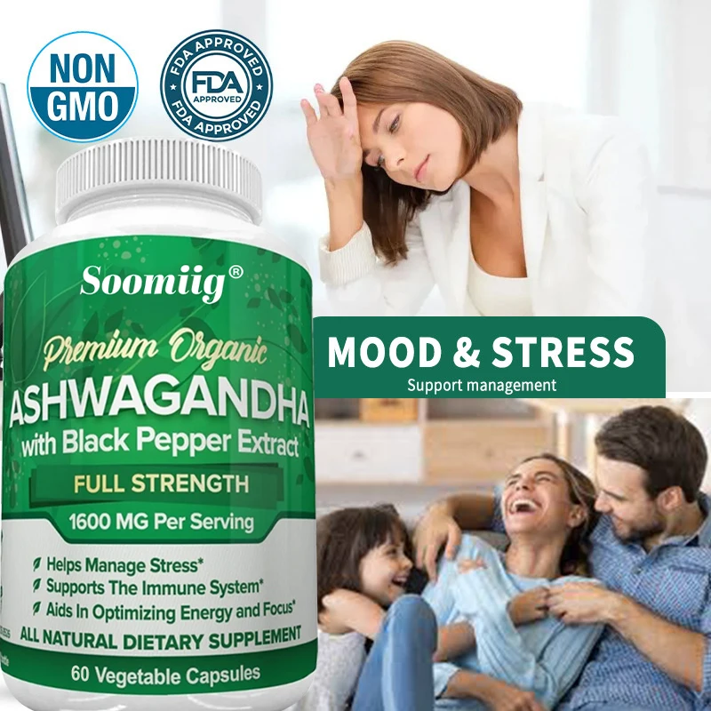 Soomiig Ashwaganda Extract 1600mg Stress and Emotional Support Immune System Helps Relax Support Sleep Improve Energy Levels