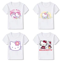 hello kitty kid t shirt kawaii anime bow children casual clothes short sleeve harajuku cartoons pink cat tee girls boys t shirts