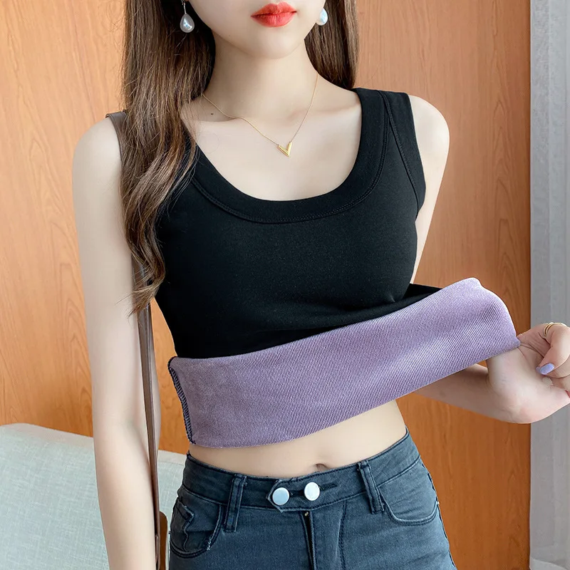 Womens Thermal Underwear Fleece Lined Tops Cami Tank Vest Camisoles Winter Thermal Shirt Thermo Undershirt Inner Wear for Women