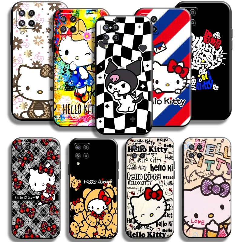 

Cartoon Kuromi Hello Kitty Cat For Samsung Galaxy M12 Phone Case Shockproof Black Carcasa Coque Cover Shell Liquid Silicon