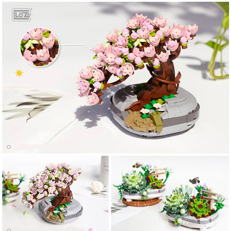 Миниатюрные строительные блоки: Городские цветы LOZ Сакура суккуленты растение