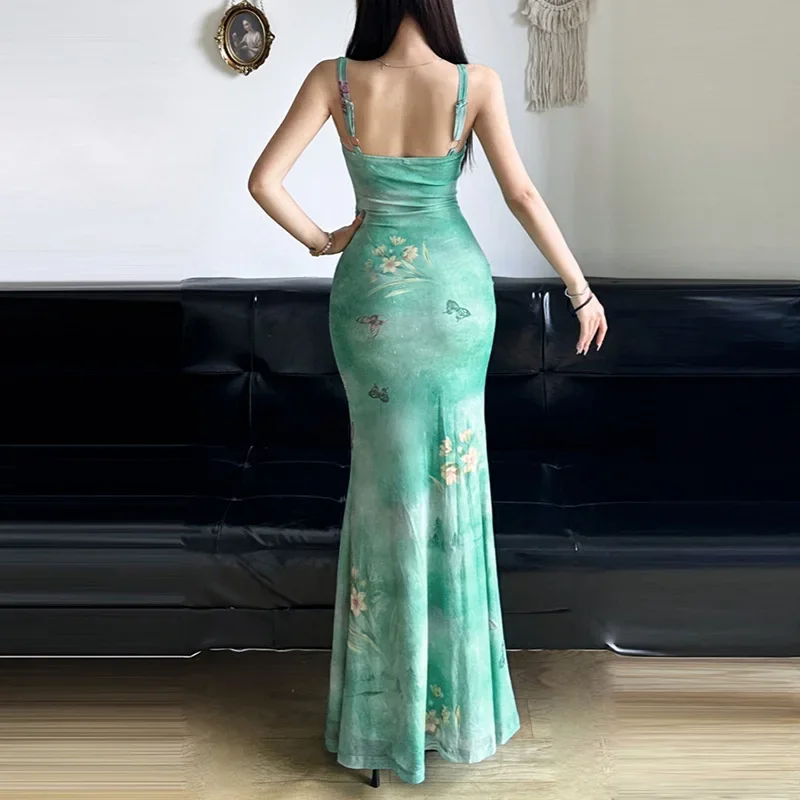 Лето 2023 новое свежее мятно-зеленое сетчатое платье с воротником-стойкой и