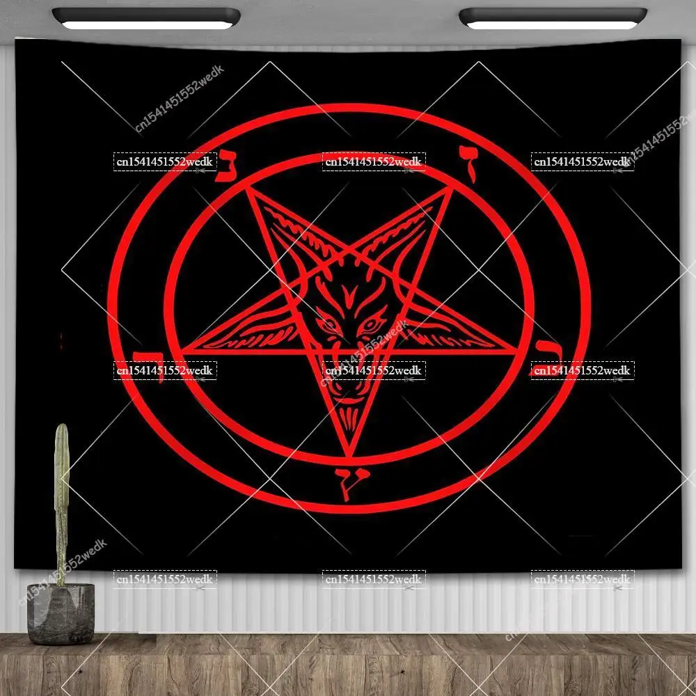 Перевернутая пентаграмма Бафомет гобелен из козы с татуировкой в стиле бохо, хиппи, ведьмахство, таро, настенный гобелен, эстетическая комната, искусственная ткань