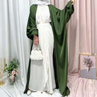 eid mubarak solid satin open abaya kimono femme musulmane puff sleeve muslim hijab dress islamic abayas for women dubai kaftan