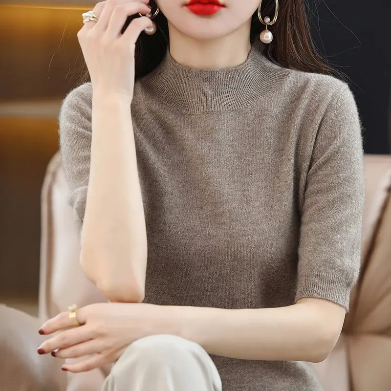 Женский трикотажный свитер с рукавом до локтя базовый многослойный пуловер