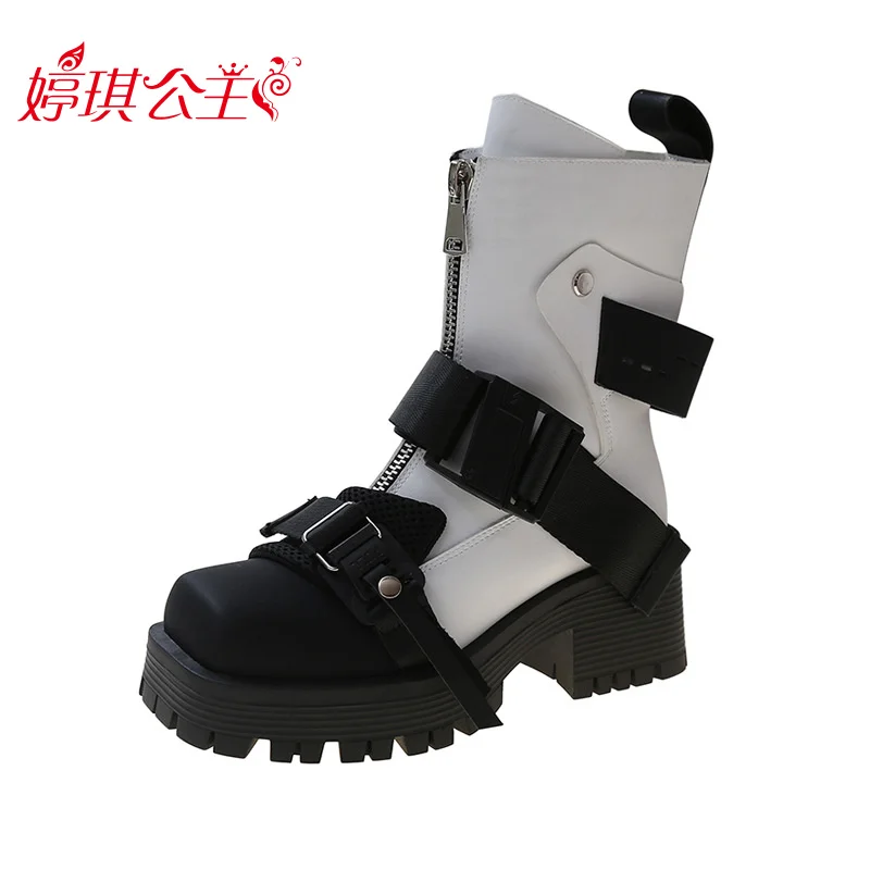 Internet Hot Short Autumn and Winter 2022 New Thick Bottom Chunky Heel Small Skinny Square Toe Women's Chelsea Boots
