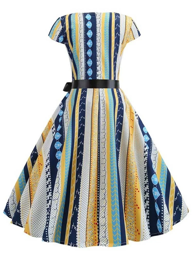 

Женское винтажное платье в стиле ретро, элегантное ТРАПЕЦИЕВИДНОЕ ПЛАТЬЕ С V-образным вырезом и принтом звезд, Повседневное платье с пышной юбкой в стиле рокабилли, лето 2023