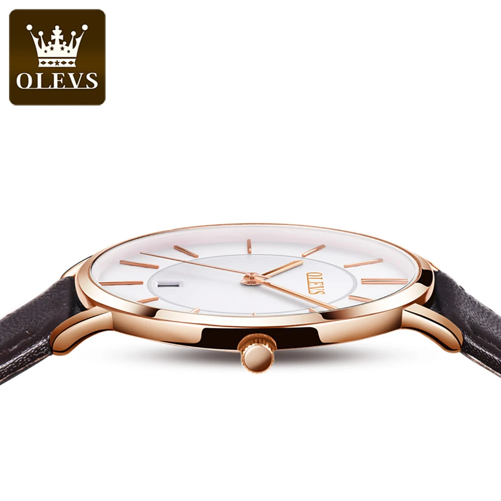 

Hot Sale Men Sports Watches OLEVS Luxury Brand Men's Quartz Analog Display Date Watches Casual Genuine Leather Swim Watch Thin
