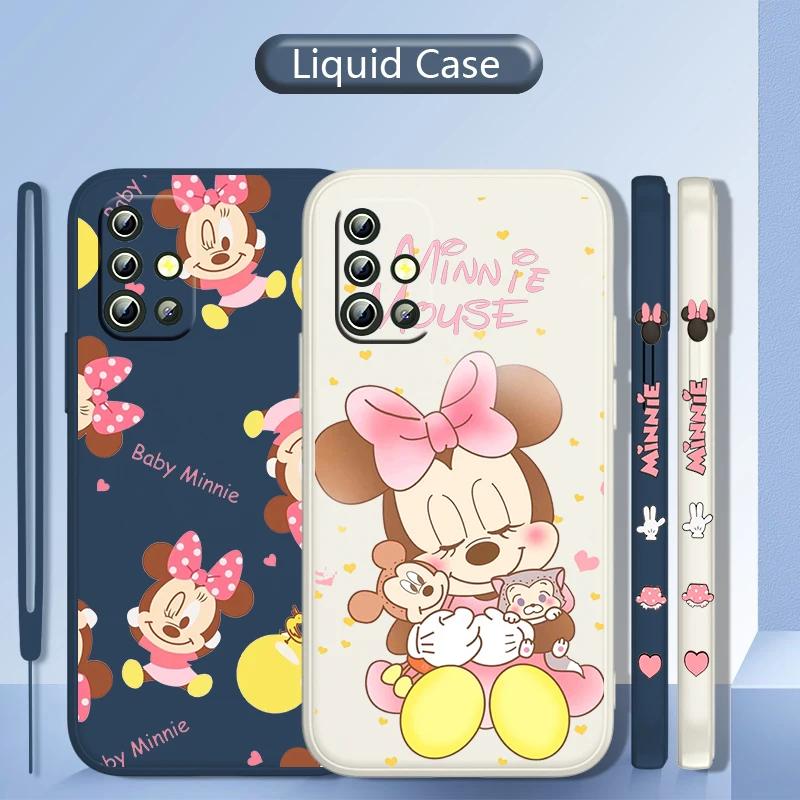 

Pink Minnie Baby Phone Case For Samsung Galaxy A73 A53 A33 A52 A32 A22 A71 A51 A21S 4G 5G Liquid Left Rope Cover