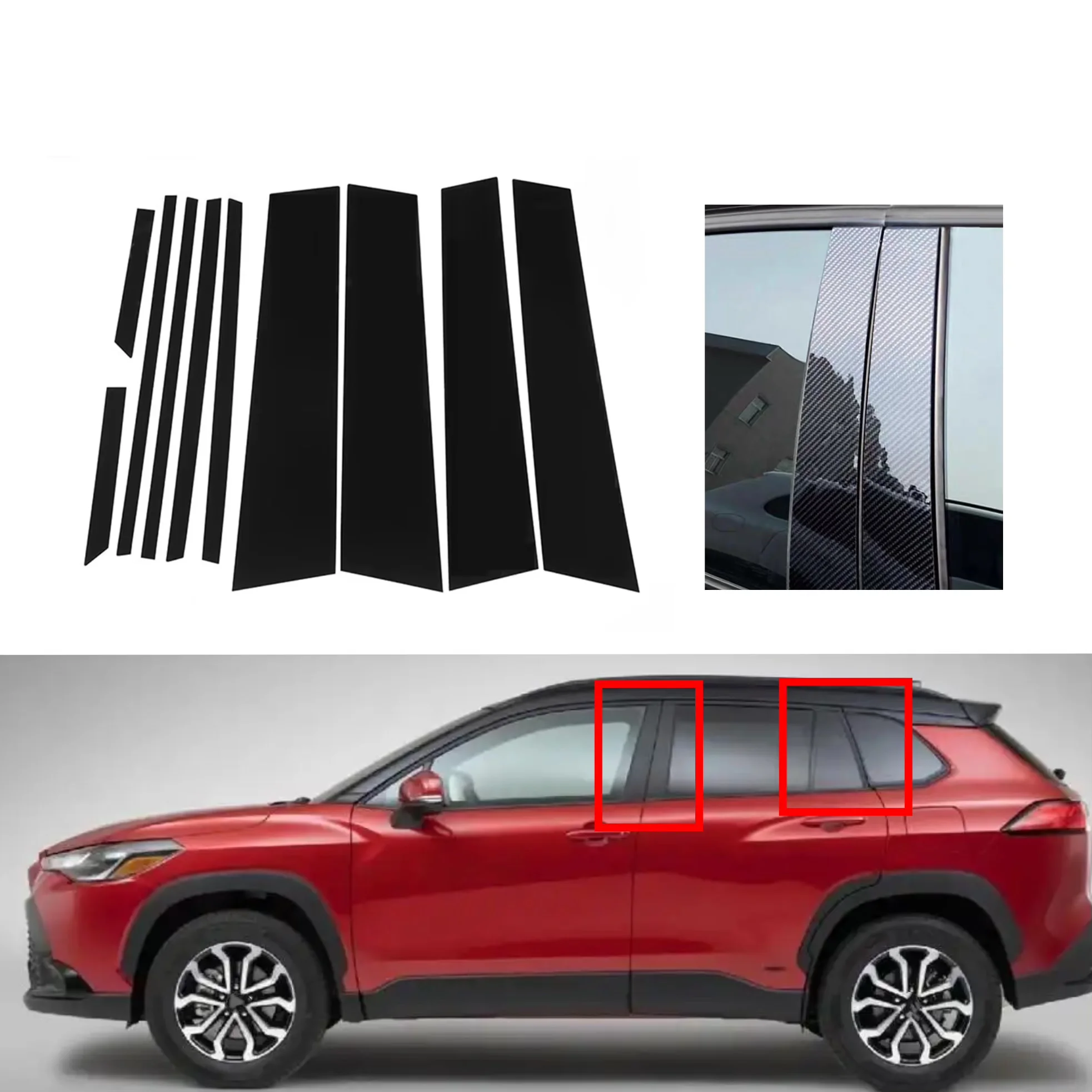 Глянцевые черные стойки серебристый карбон подходят для Toyota Corolla Cross 2020 2021 2022