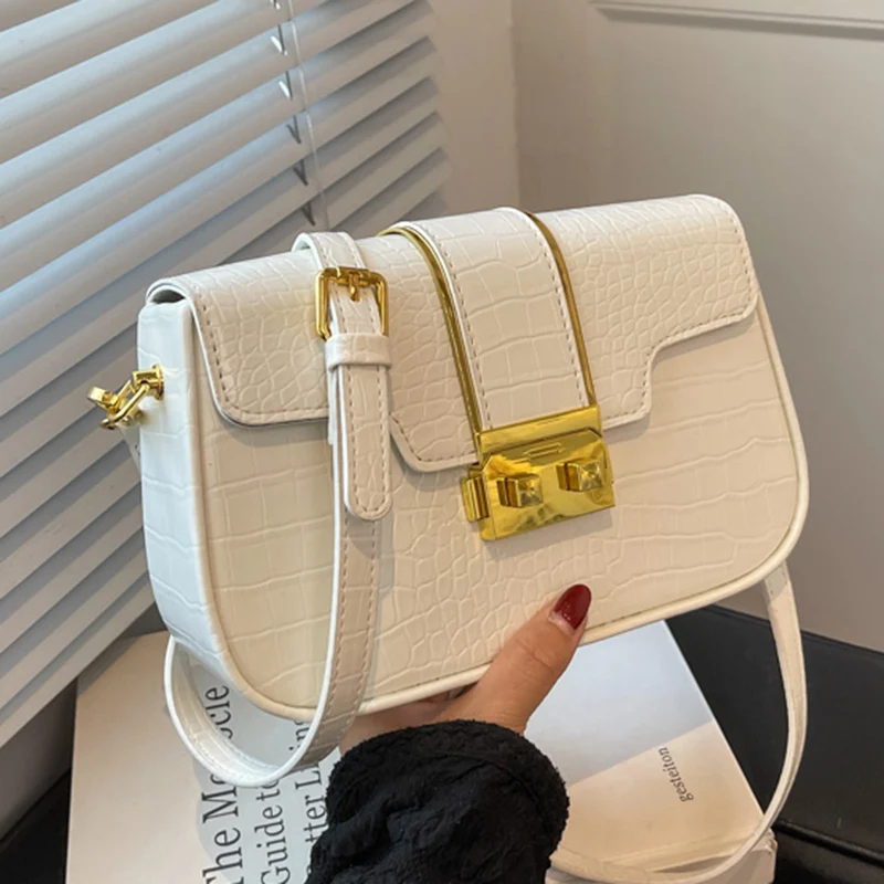 

2022 Elegant Women Alligator Leather Handbag and Purses Female White Black Shoulder Bags Brand Designer Prom Flap Crossbody Bags