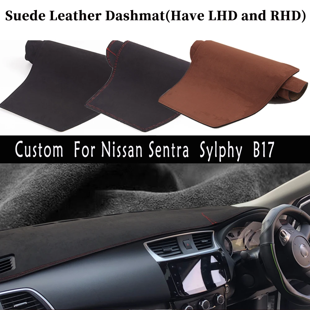 

Accessories Suede Leather Dashmat Dashboard Cover Pad Dash Mat Carpet Car-styling For Nissan Sentra Sylphy B17 Pulsar 2013-2018