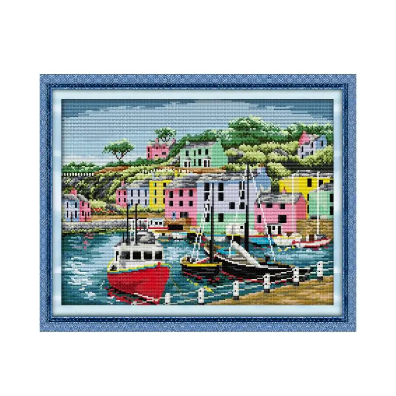 

Beautiful Port Scenery Printing Cross Stitch Kit Pattern Traditional Embroidery 11CT 14CT Needlework Home Crafts Deco Painting