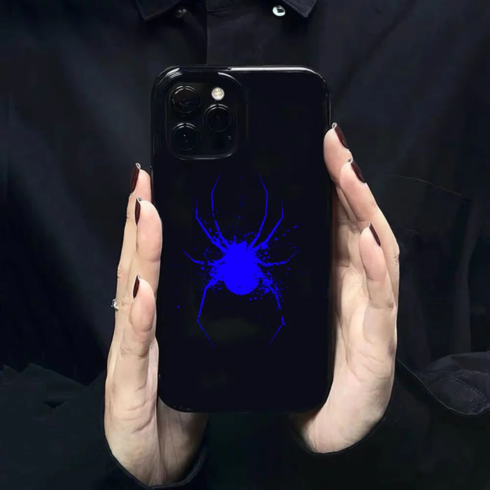 

Cartoon Blue spider paint Frame Fall Protection Shiny Black Jelly Color Phone Case For iPhone11 12 13Pro XR Xsmax 7Plus Cover